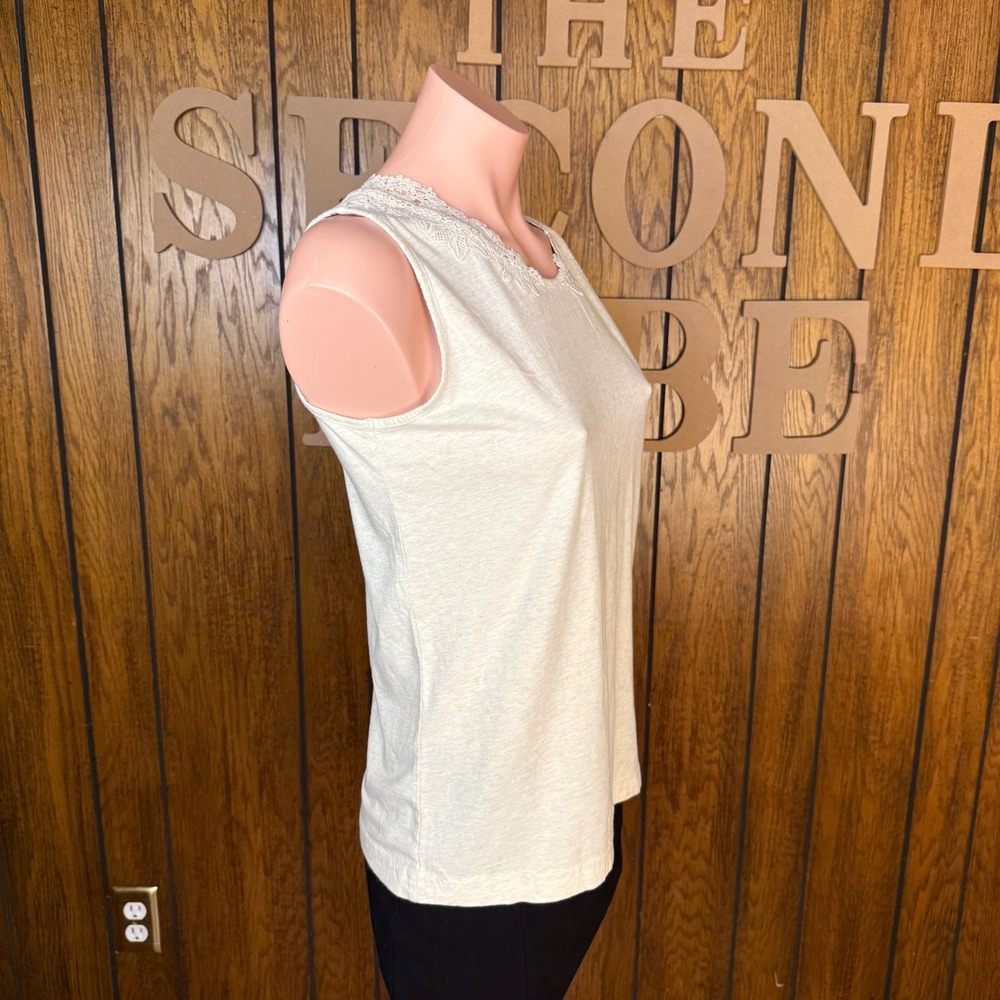 StudioCup Tank Top Womens Large Beige Lace Trim Cotton Boho Cottagecore Peasant - Picture 3 of 6